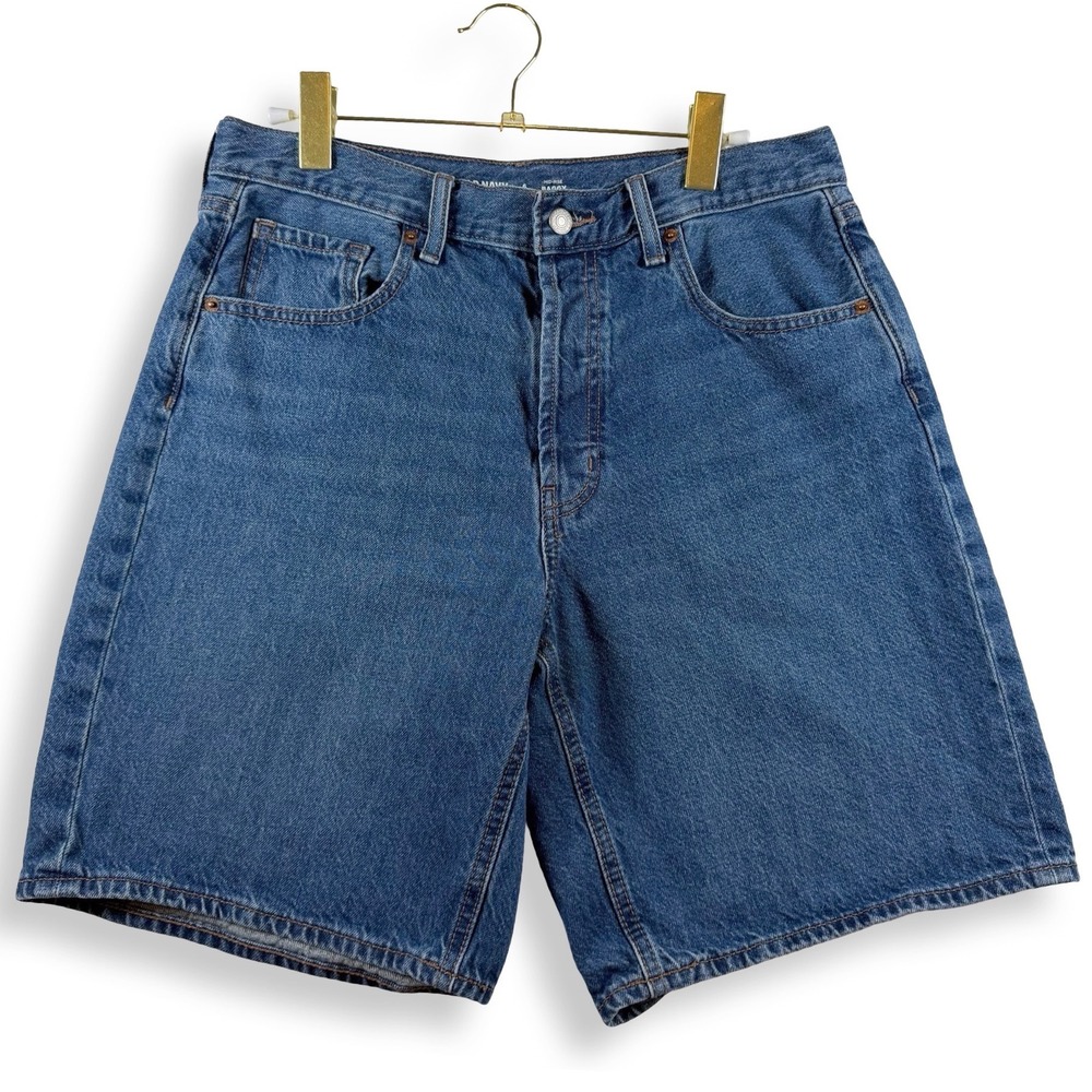Old Navy Womens 6 Mid Rise Baggy Denim Shorts Blue 100% Cotton 9 Inch Inseam